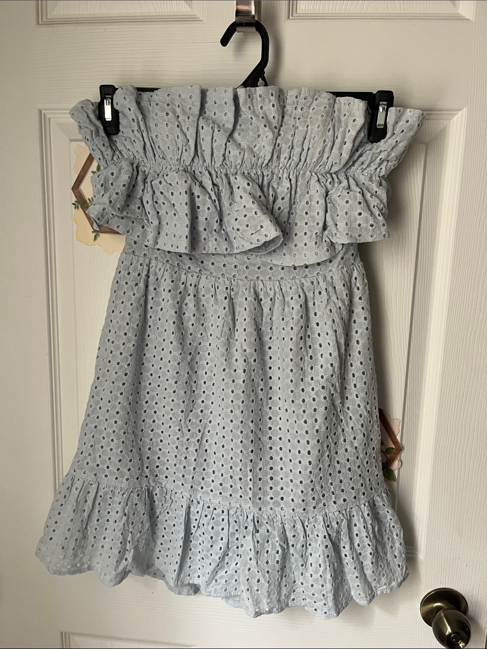 Dry Goods Light Blue Eyelet Ruffle Mini Dress